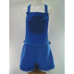 Dance Costume Weissman  12211 Medium Adult Blue Overalls Jazz Tap Sequins